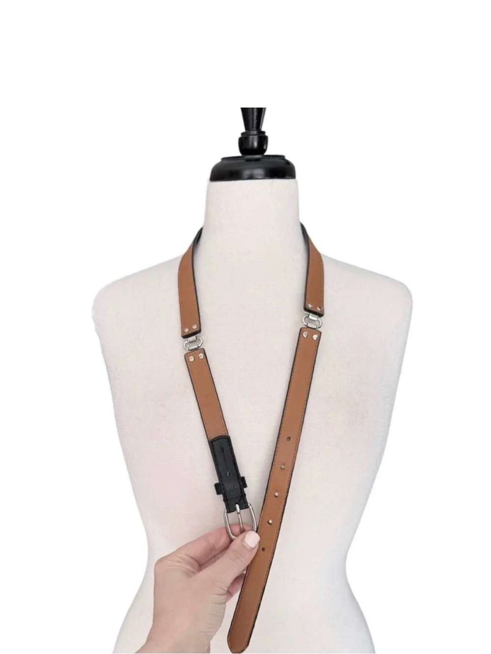 Chaps from Ralph Lauren Thin Black Leather Belt with Silver Hardware, Size M